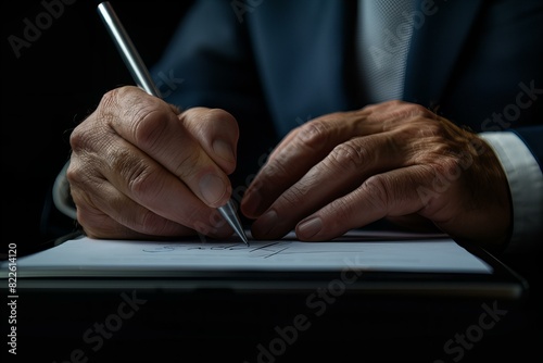 Person writing paper pen work write hand document