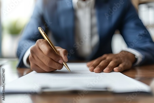 Person signing document pen table