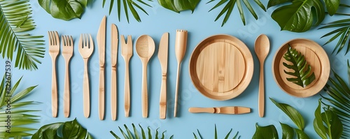 Sustainable Dining Options Biodegradable Wooden Cutlery on Ecofriendly Bluesky Table Setting