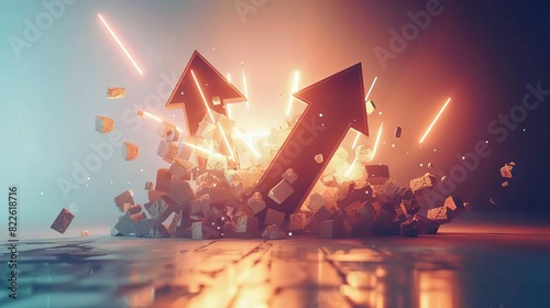 3d rendering of arrows exploding from original sign promoting growth illustration