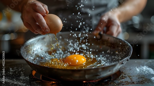 Crafting Culinary Delight Meticulous Egg Cracking in a Rustic Kitchen