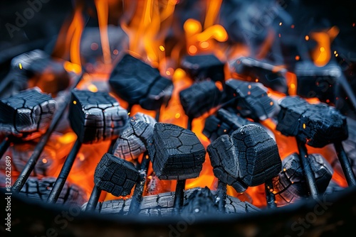 Flames grill charcoal pieces hot fire barbecue cookout