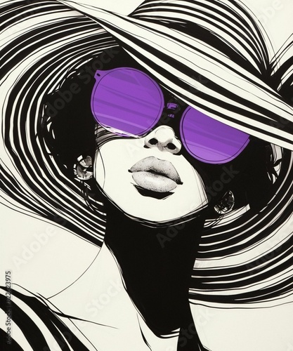 Woman in stylish hat and sunglasses, vibrant colors, AI-generated portrait,AI-generated portrait of woman in hat and sunglasses, colorful and chic ,Stylish woman in hat and sunglasses, vibrant colors,