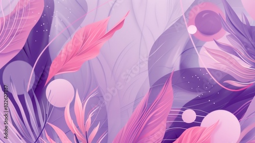 Abstract Botanical Illustration in Purple and Pink.