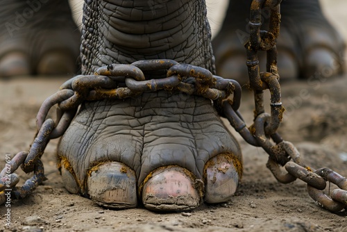 Close up of chain on elephant foot