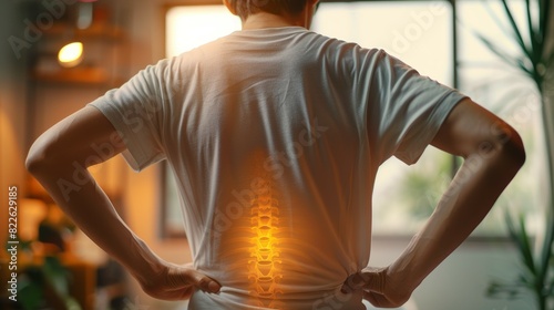 A man with a yellow back is wearing a white shirt, acute pain zone concept