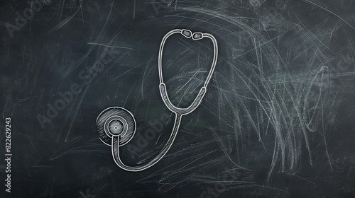 A blackboard with a drawing of a stethoscope on it, medical education