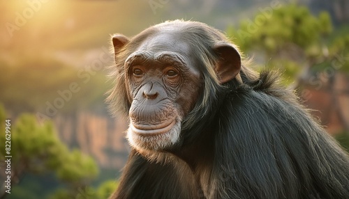 chimpanzee sitting in a forest