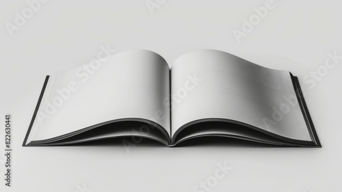 A book is open to a page with a black and white photo of a book, mockup