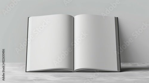 A book is open to a blank page, mockup