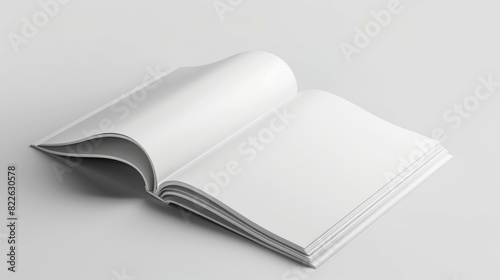A white book is open to a blank page, mockup