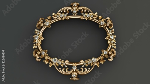 A gold and diamond framed oval with a floral design