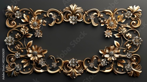 A gold frame with flowers and diamonds