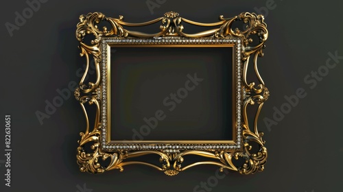 A gold framed picture with a black background