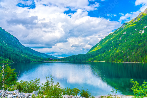 Tatra National Park in Poland. Mountains lake Morskie oko or Sea Eye lake In High Tatras. Five lakes valley