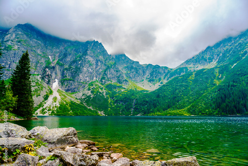Tatra National Park in Poland. Mountains lake Morskie oko or Sea Eye lake In High Tatras. Five lakes valley