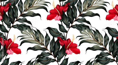 Seamless tropical leaves pattern. Exotic flower pattern. Textile print pattern