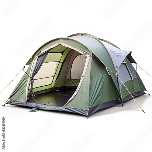Opened Door Camping Tent on White Background. Generative AI