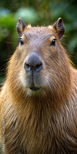 Close-Up of a Capybara Staring at the Camera. Generative AI