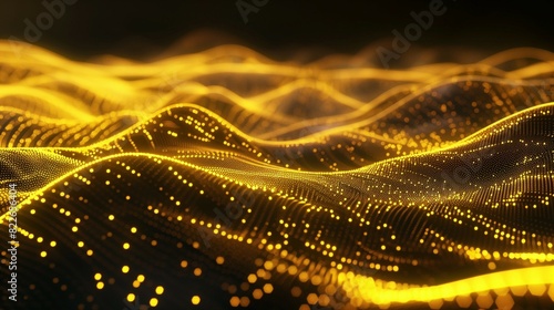 Yellow technological flow landscape background. Technical connections on a digital field.
