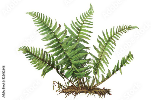 Detailed vintage botanical illustration of a fern plant with historical accuracy and intricate detail, in a classic engraving style, perfect for educational and archival purposes