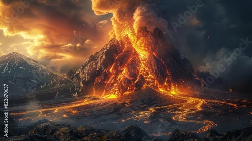 A volcanic eruption caused by tectonic plate subduction along a convergent boundary,