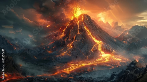 A volcanic eruption caused by tectonic plate subduction along a convergent boundary,