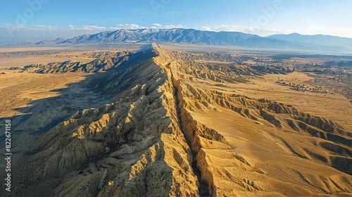 An aerial view of the San Andreas Fault, illustrating tectonic plate interaction,
