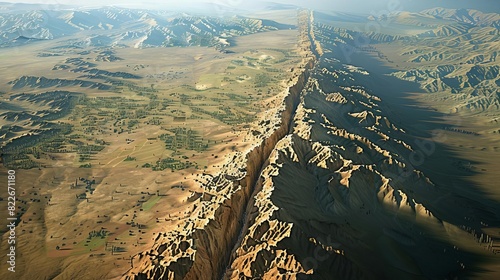 An aerial view of the San Andreas Fault, illustrating tectonic plate interaction,