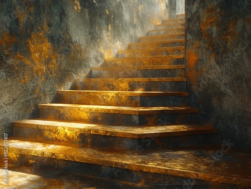 A stone staircase leading upwards, bathed in warm sunlight, creating a sense of hope and progress.