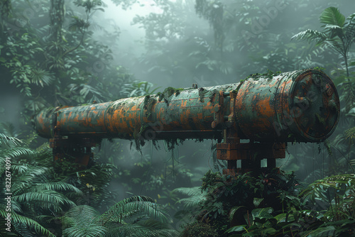 Precision-guided missile launcher camouflaged in the dense forest, awaiting the command to strike with deadly accuracy. Concept of long-range artillery and tactical stealth. Generative Ai.