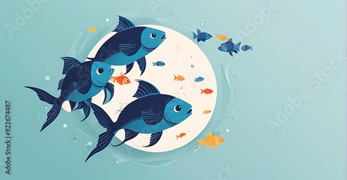 isolated on soft background with copy space Fishes concept, illustration