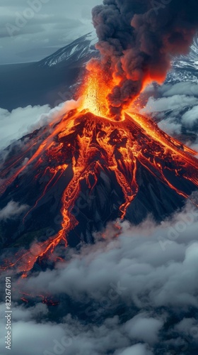 Volcano with lava and lava pouring out of it