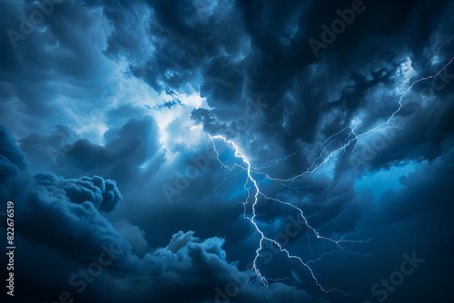 Dramatyczna burza z piorunami na tle ciemnych chmur