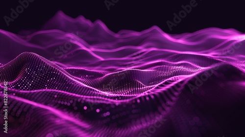 Purple technological flow landscape background. Technical connections on a digital field.