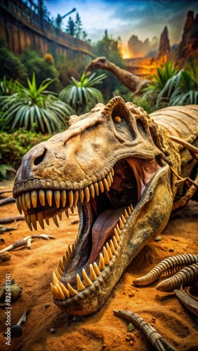 Dead Tyrannosaurus Rex Lying on the Ground. Generative AI