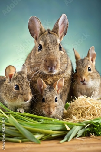 Group of Rabbits Sitting Together. Generative AI