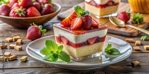 Delicious Cake With Fresh Strawberries on a Plate. Generative AI