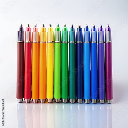 Row of Multicolored Pens. Generative AI
