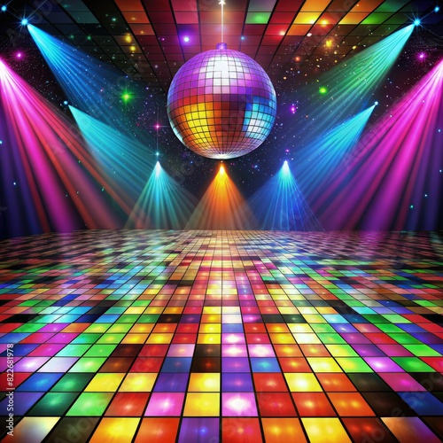 Vibrant Disco Scene With Disco Ball and Lights. Generative AI