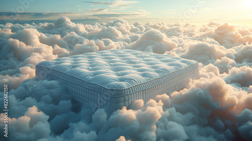 Concept of a super comfortable mattress. Mattress on the clouds, excellent rest and sleep