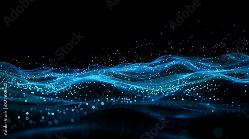 Abstract Digital Background with Blue Glowing Particles and Dots