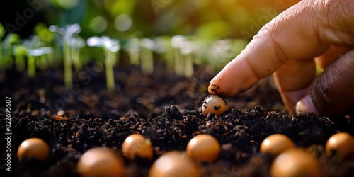 Closeup image of hand planting seed in fertile soil symbolizing new beginnings. Concept New Beginnings, Gardening, Planting Seeds, Growth, Hope