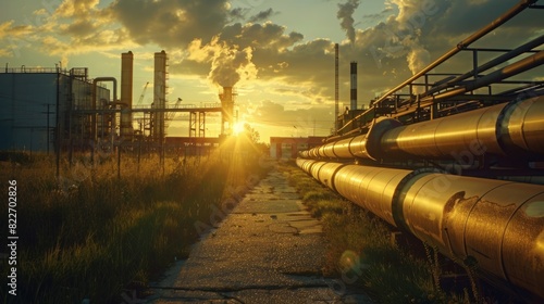 A large gas pipes under with sunset view