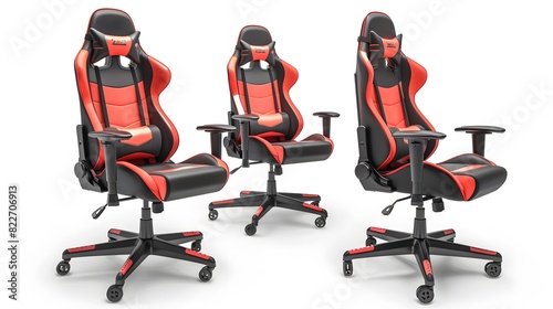 Set of gaming chairs isolated on transparent background.