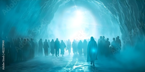 Jesus Christs return to heaven is witnessed by Gods followers. Concept Christianity, Religious Belief, Second Coming, Divine Event, Sacred Moment