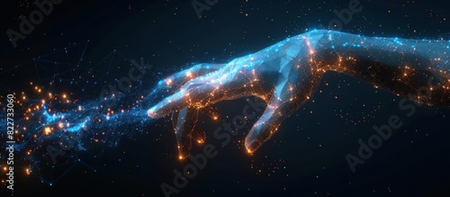 Abstract Digital Human Hand Touching on Glowing Do