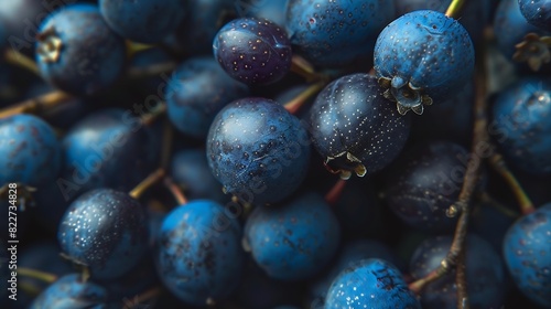 Fresh blackthorn berries background closeup : Generative AI