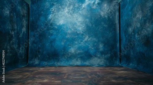 dramatic blue modulations on traditional painted canvas or muslin fabric studio backdrop