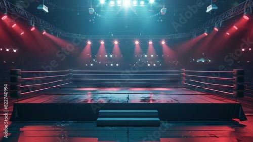 dramatic boxing ring arena at night empty wrestling stage with spotlight professional sports competition venue 3d rendering